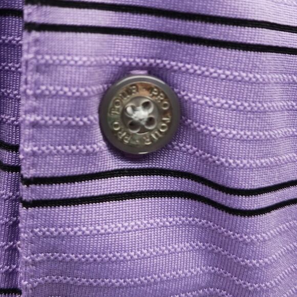 Pro- Tour Cool Play Men's XL 3 Button  Golf Polo Shirt. Lavender Stripe. Logo. - Picture 4 of 11